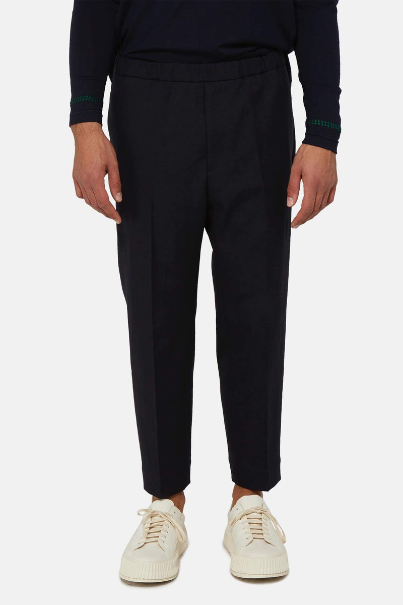 Pantalon droit en coton bleu marine Jil Sander