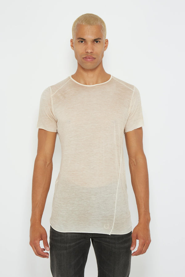 T-shirt semi-transparent en coton mélangé beige Avant Toi