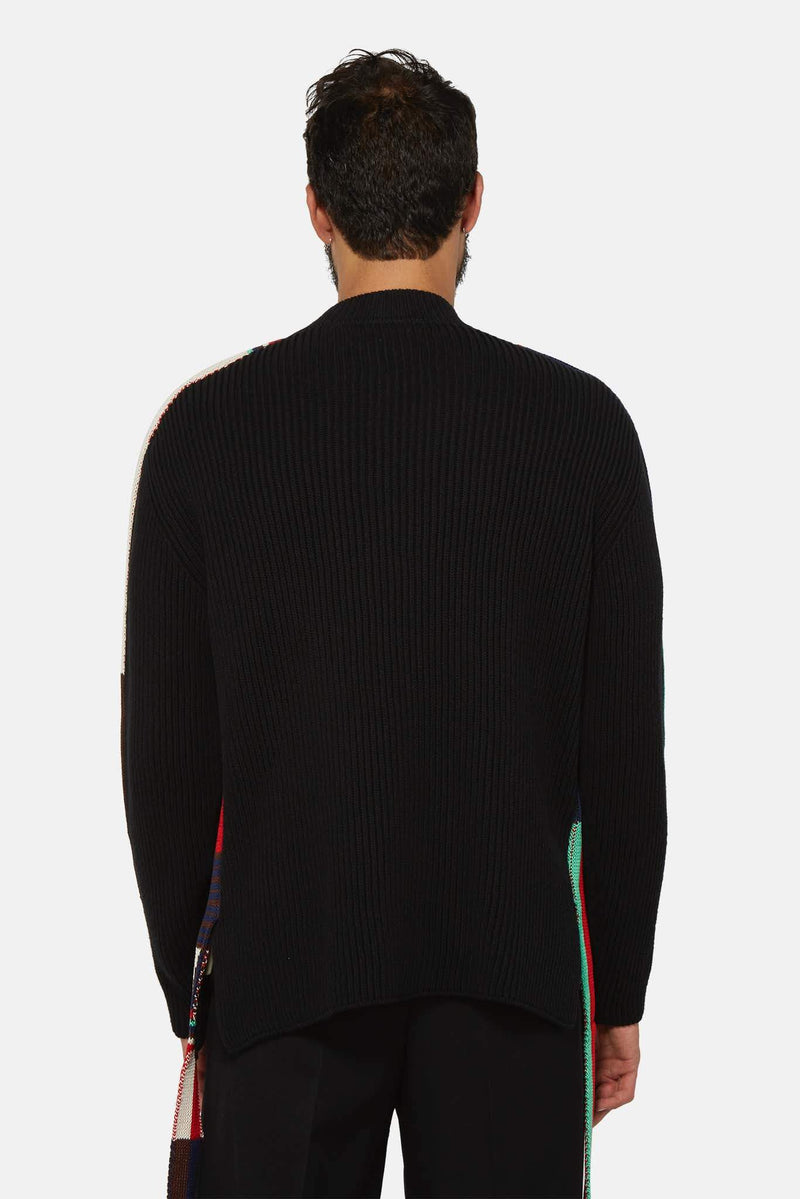 Pull noir à bandes colorées Jil Sander