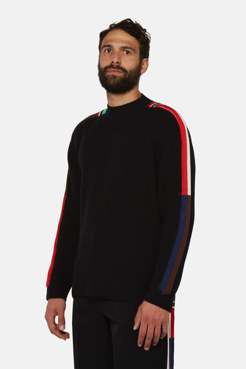 Pull noir à bandes colorées Jil Sander