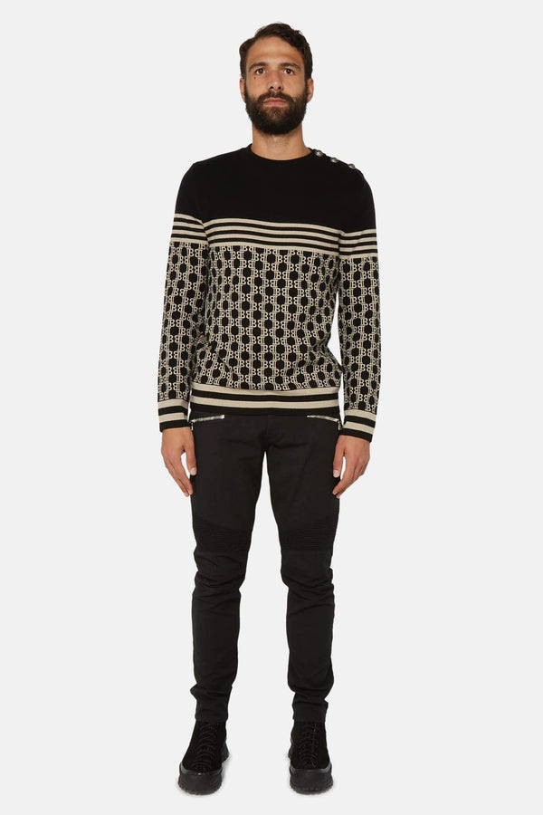 Pull monogrammé en coton noir Balmain