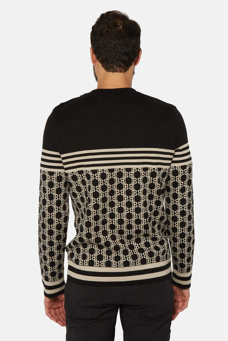 Pull monogrammé en coton noir Balmain