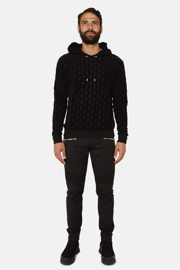 Sweat à capuche monogrammé en coton noir  Balmain