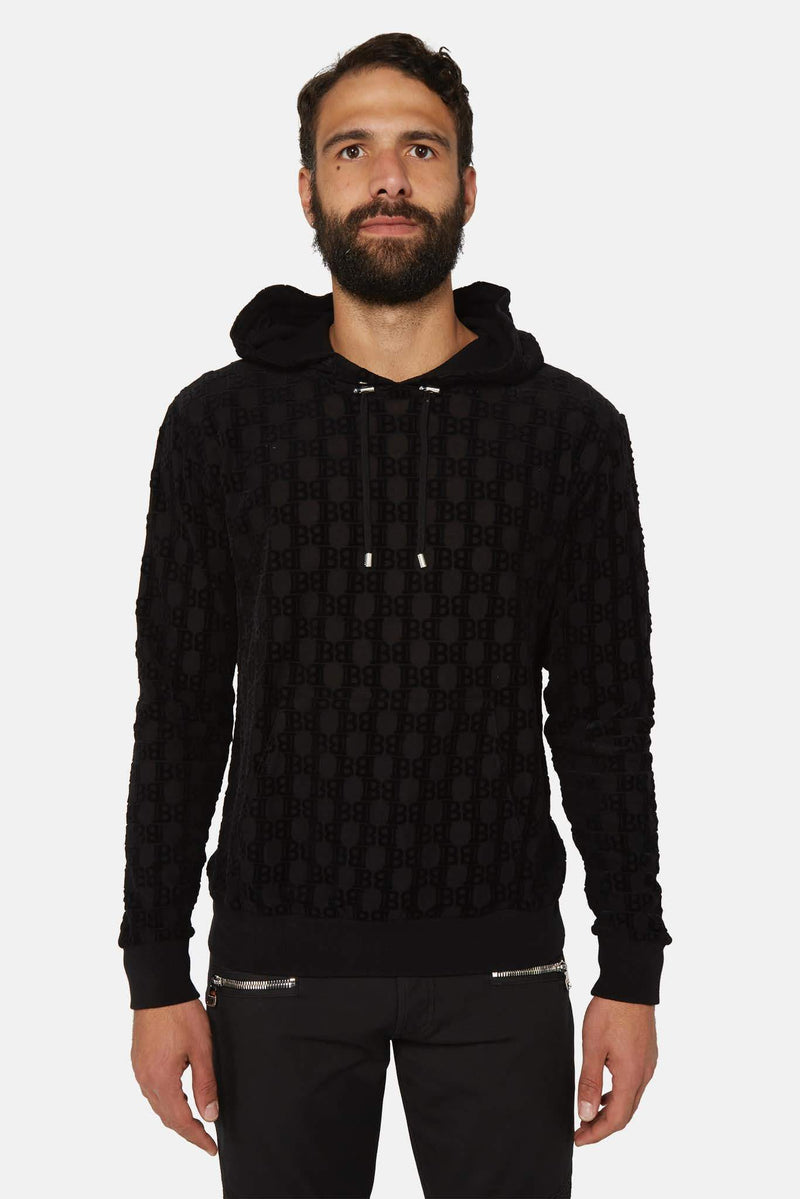 Sweat à capuche monogrammé en coton noir  Balmain