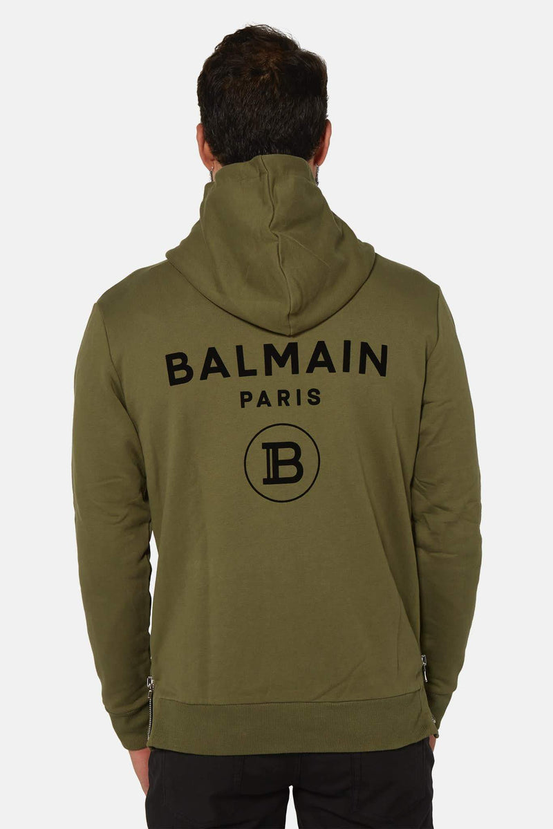 Sweat à capuche en coton kaki Balmain