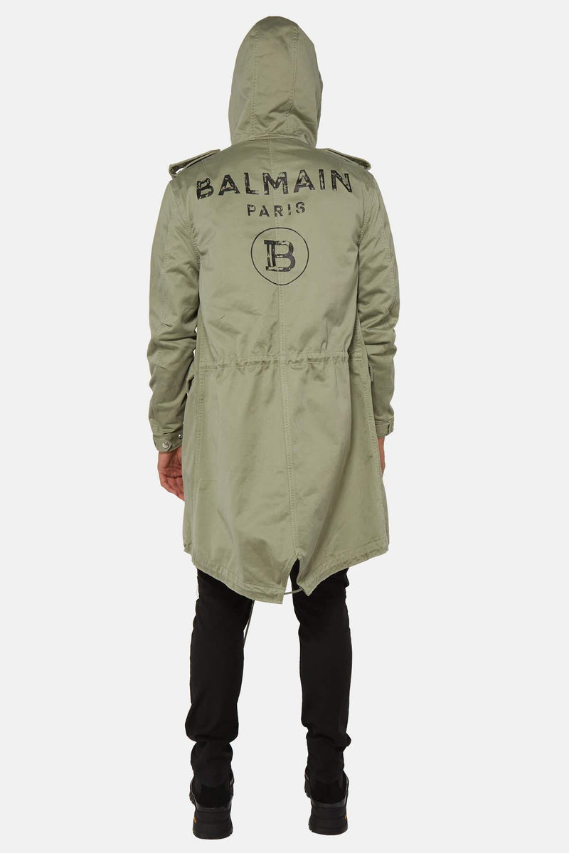 Parka à capuche kaki Balmain