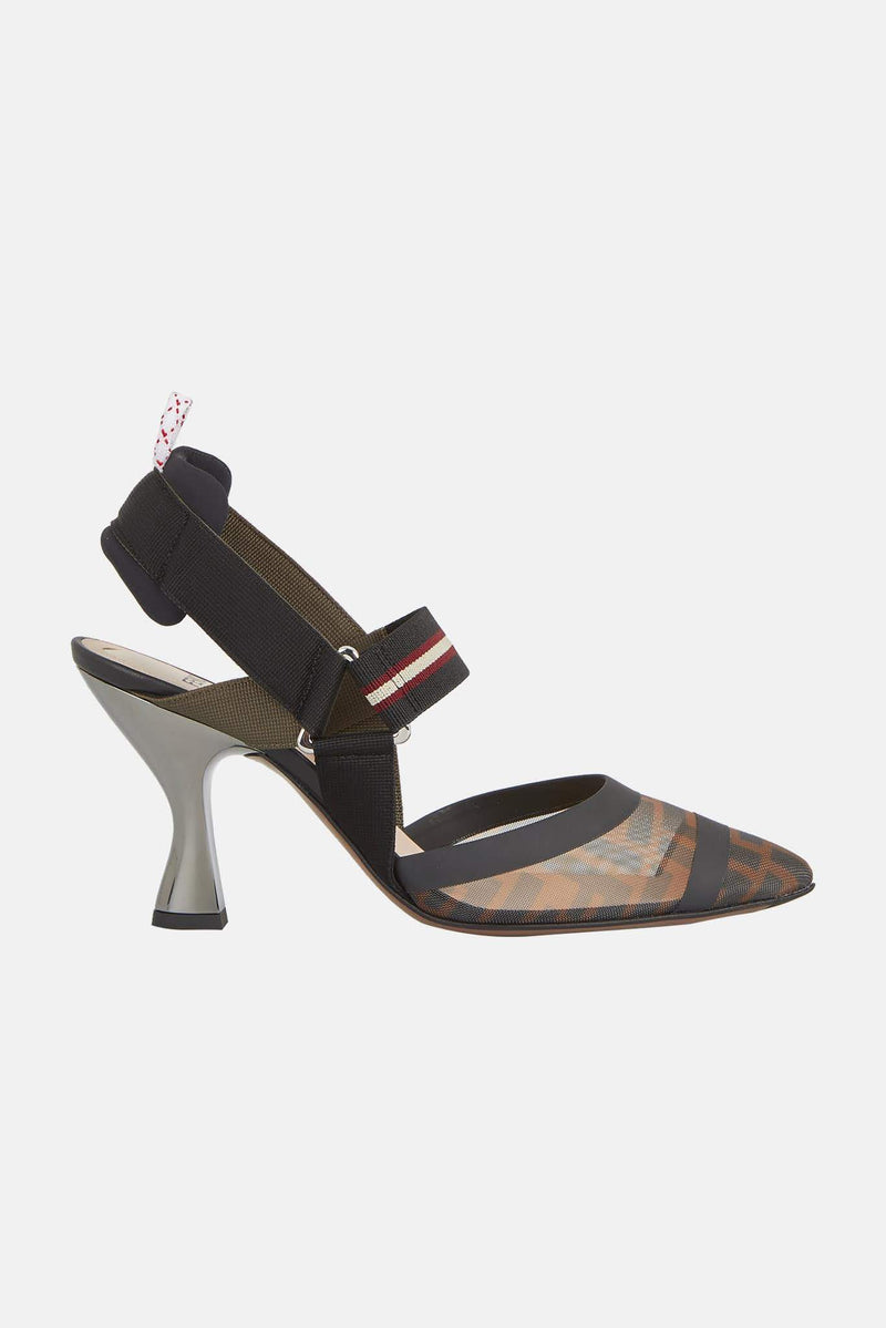 Escarpins pointues Colibri marrons et oranges "Slingback" Fendi