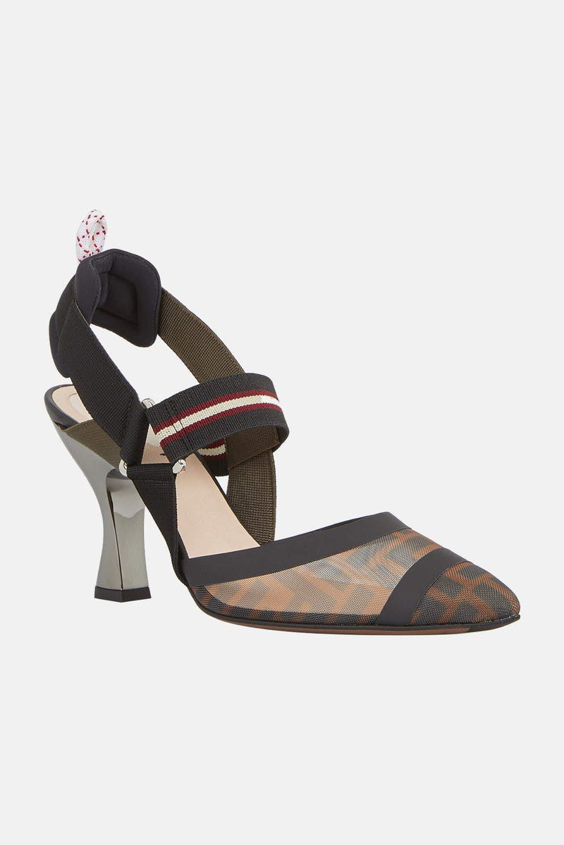 Escarpins pointues Colibri marrons et oranges "Slingback" Fendi