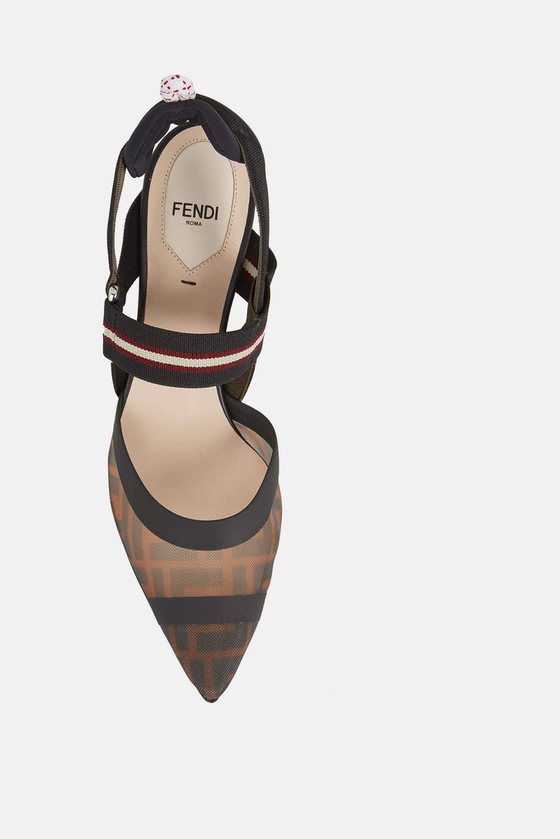 Escarpins pointues Colibri marrons et oranges "Slingback" Fendi