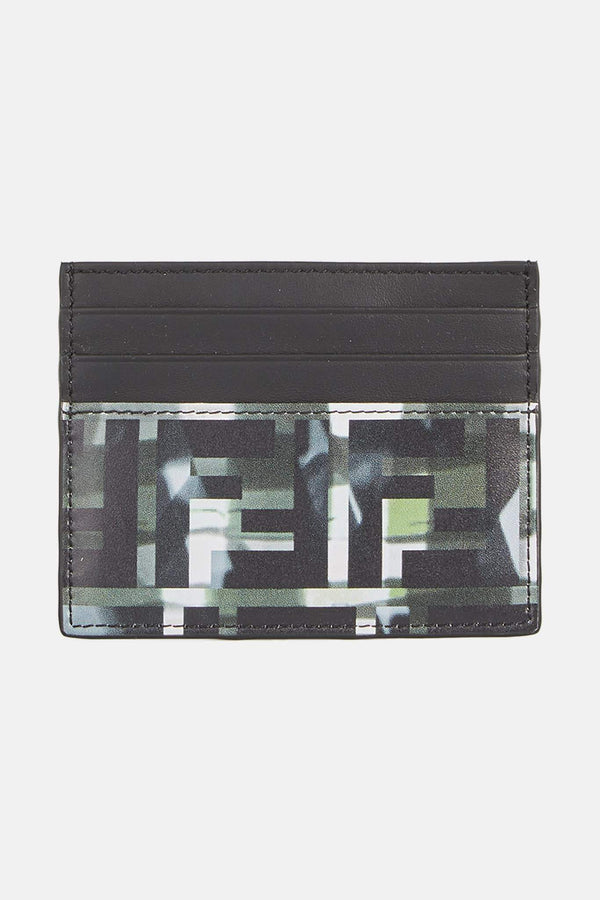 Porte-cartes noir et vert en cuir Fendi