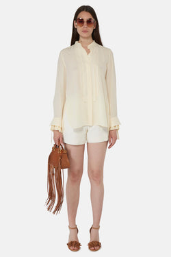 Chemise à volants en soie beige Chloé