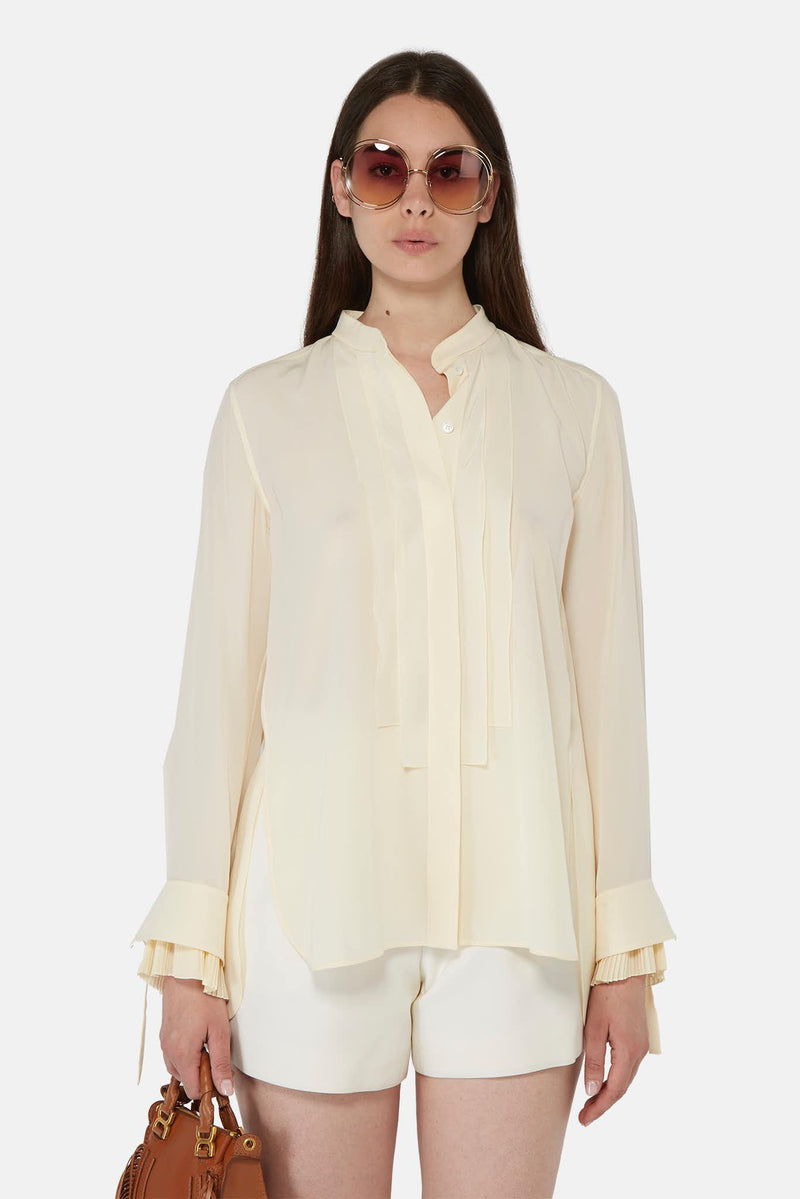 Chemise à volants en soie beige Chloé