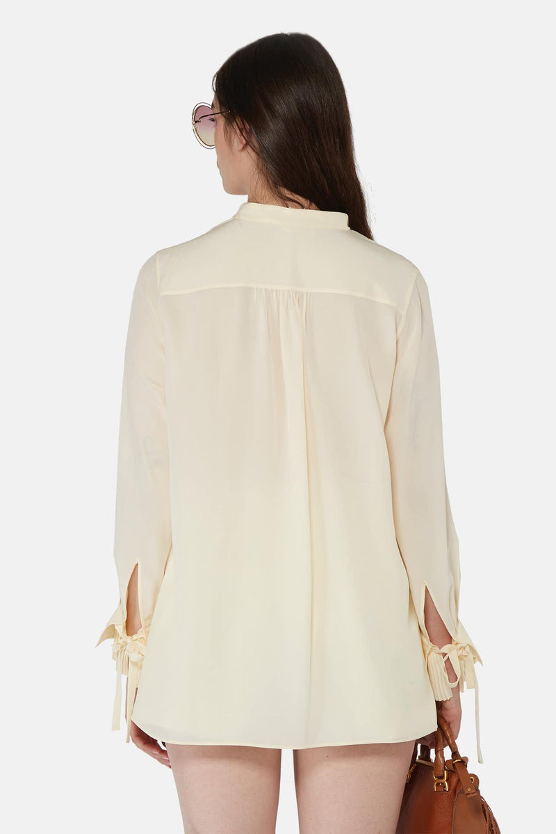 Chemise à volants en soie beige Chloé