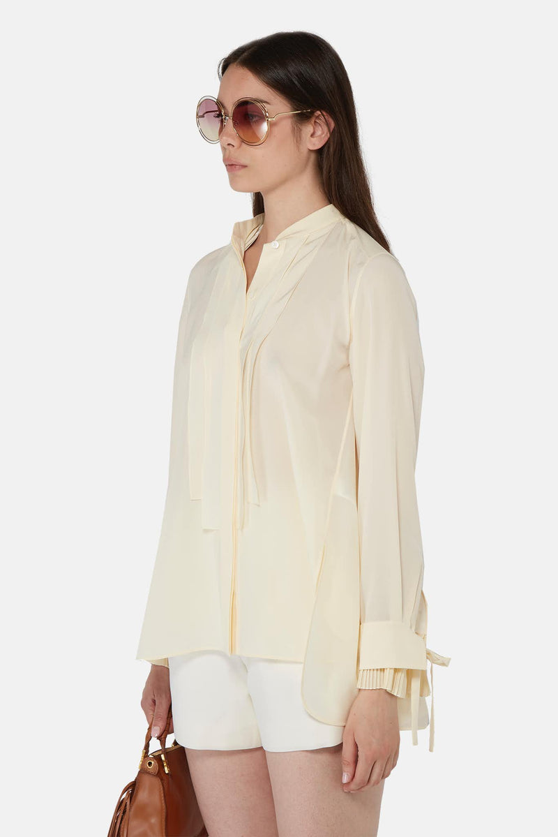 Chemise à volants en soie beige Chloé