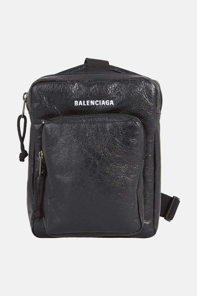 Sac bandoulière noir en cuir "Messenger Explorer" Balenciaga