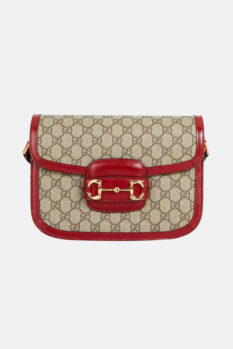 Sac porté épaule beige avec finitions rouges Gucci