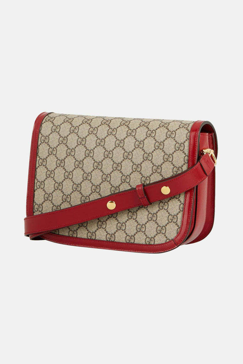 Sac porté épaule beige avec finitions rouges Gucci