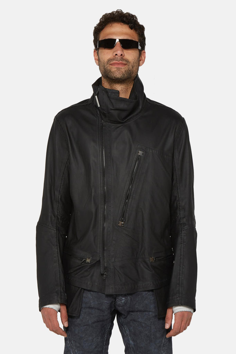 Veste asymétrique en cuir d'agneau noir Isaac Sellam