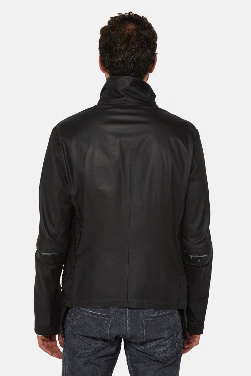 Veste asymétrique en cuir d'agneau noir Isaac Sellam