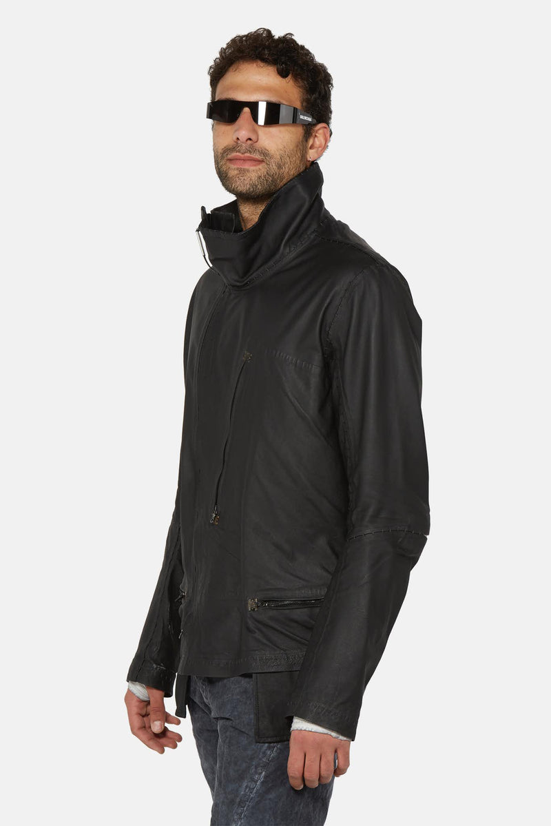 Veste asymétrique en cuir d'agneau noir Isaac Sellam