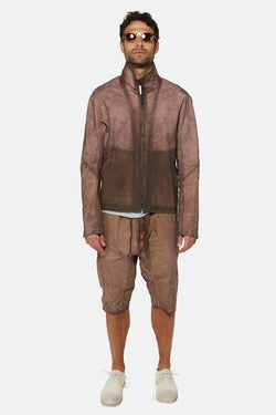 Veste réfléchissante en cuir marron cuivré Isaac Sellam