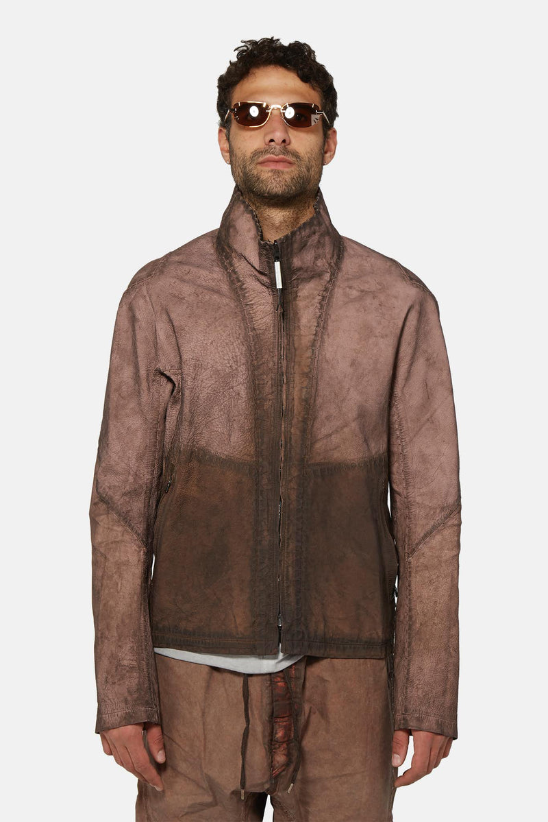 Veste réfléchissante en cuir marron cuivré Isaac Sellam