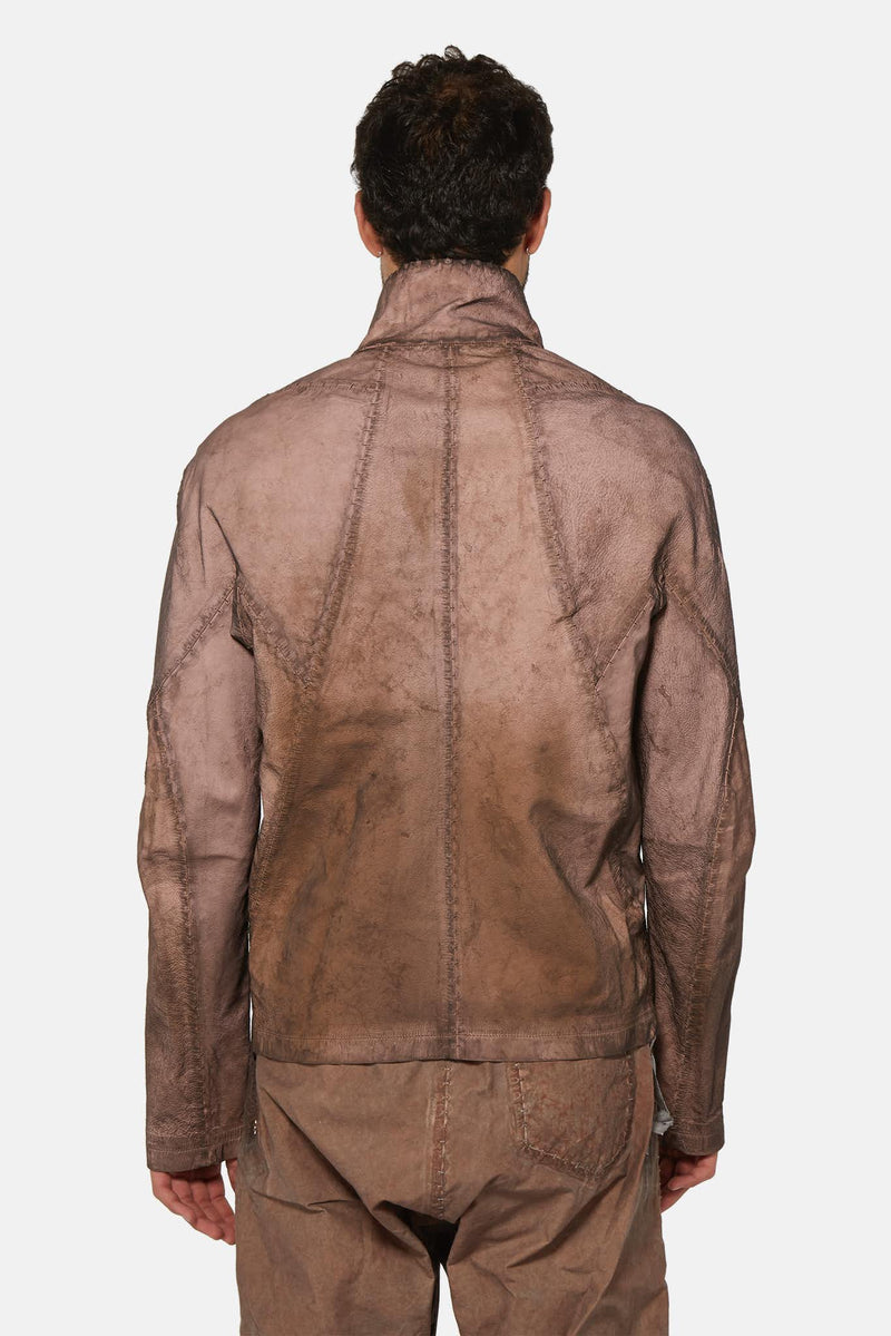 Veste réfléchissante en cuir marron cuivré Isaac Sellam