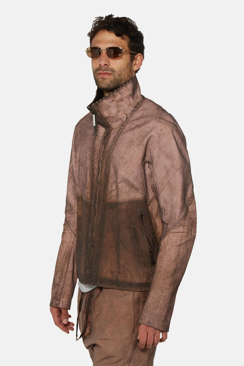 Veste réfléchissante en cuir marron cuivré Isaac Sellam