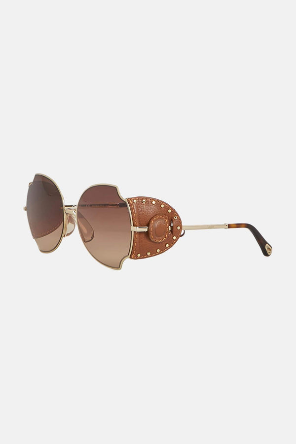 Lunettes de soleil marrons avec détails en cuir Chloé