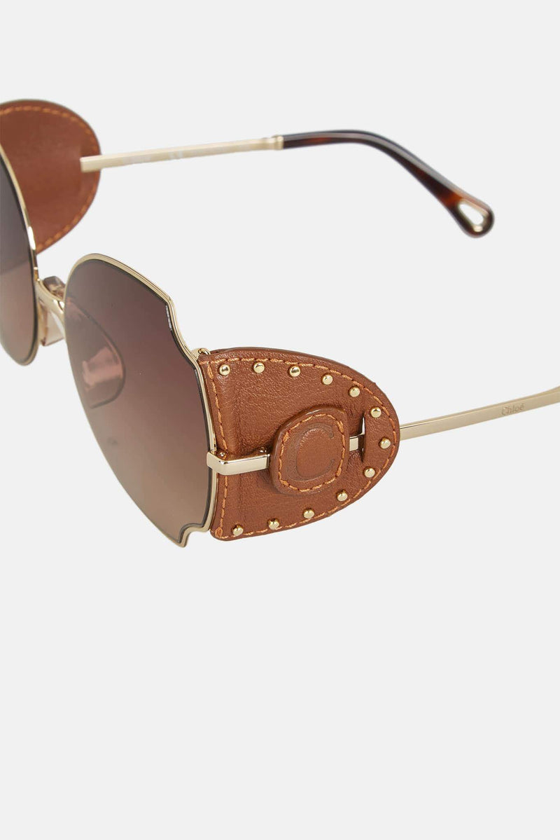 Lunettes de soleil marrons avec détails en cuir Chloé