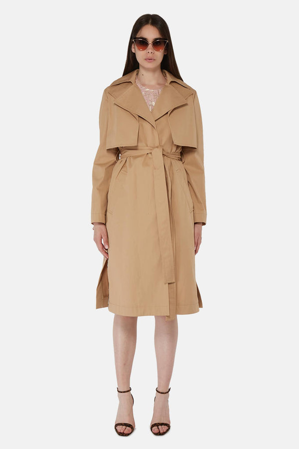 Trench en coton beige à bandes à logo Stella McCartney