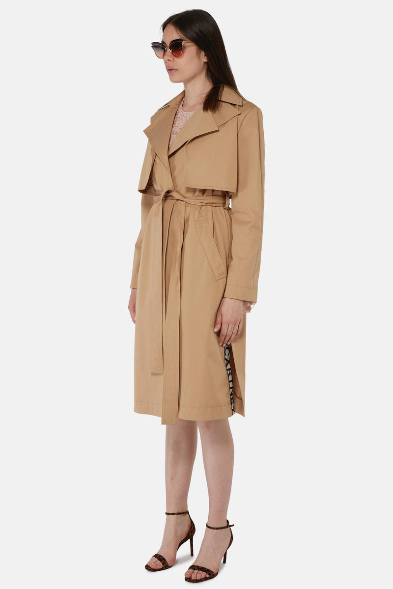 Trench en coton beige à bandes à logo Stella McCartney