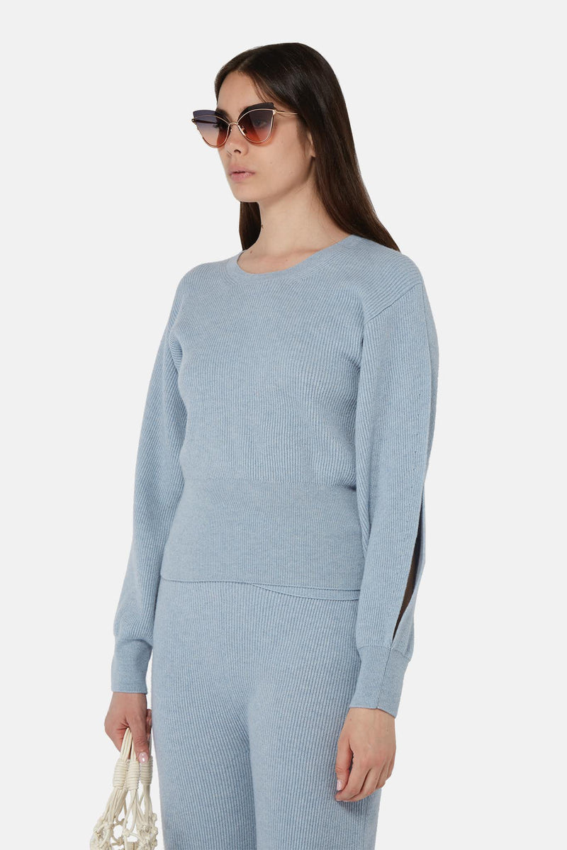 Pull en maille côtelée bleue Stella McCartney