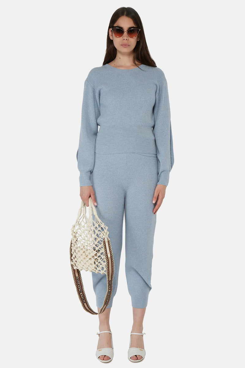 Pantalon décontracté en maille côtelée bleue Stella McCartney