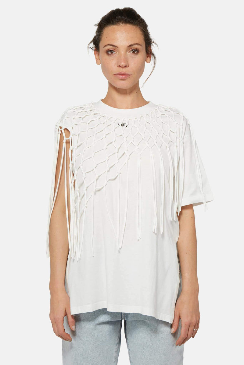 T-shirt blanc à franges Off-White