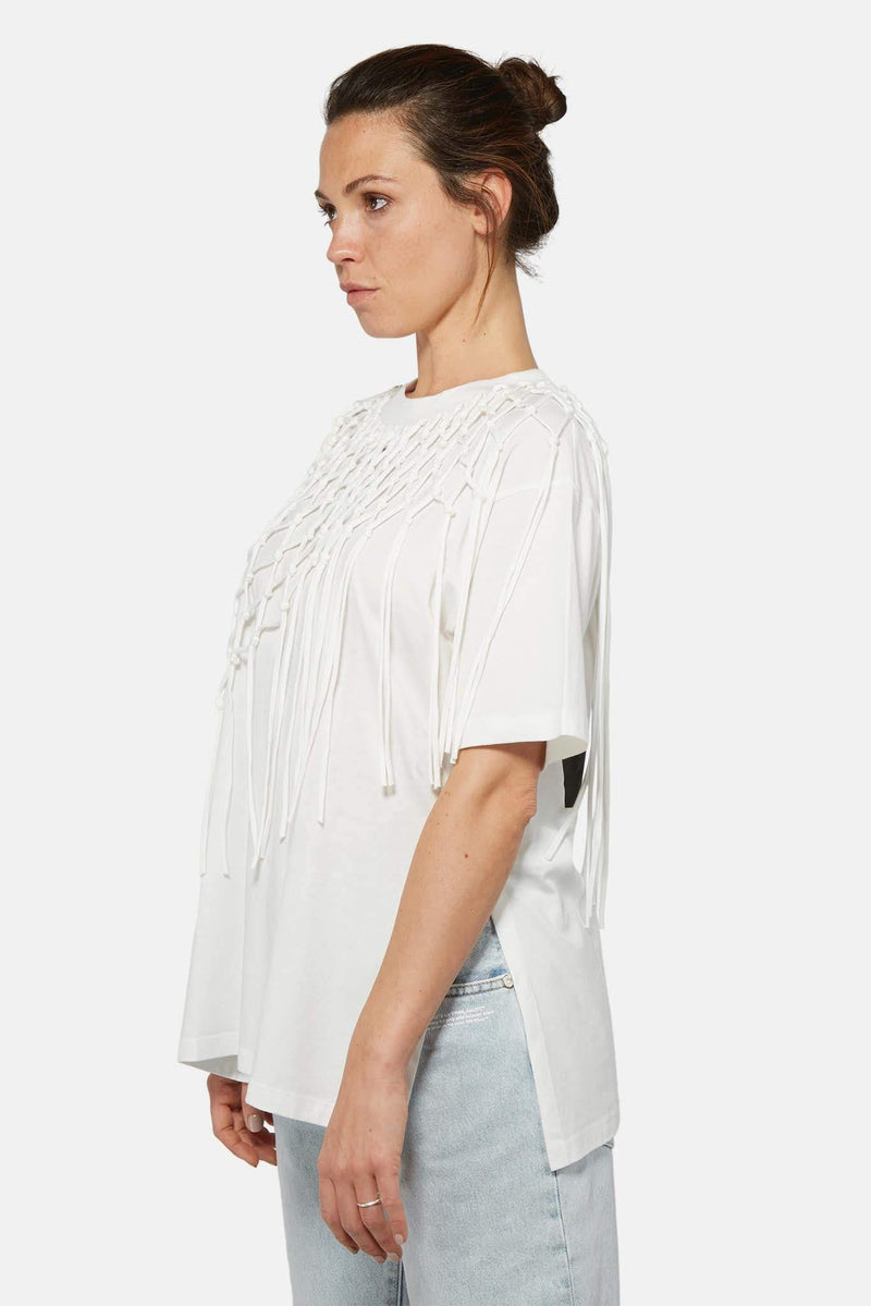 T-shirt blanc à franges Off-White