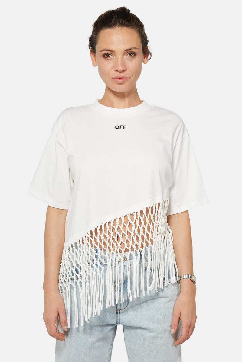 T-shirt blanc à ourlet asymétrique Off-White