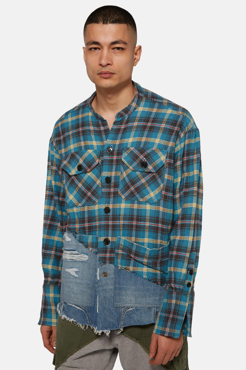 Chemise à carreaux bleue Greg Lauren