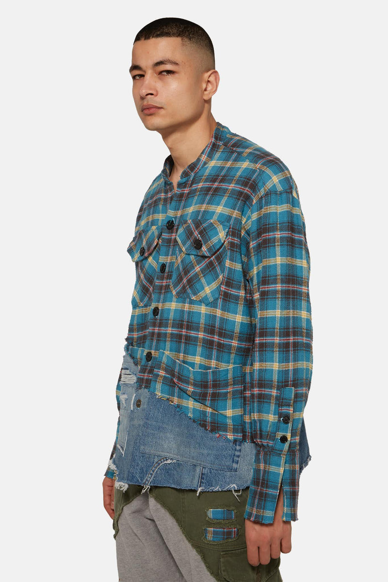 Chemise à carreaux bleue Greg Lauren