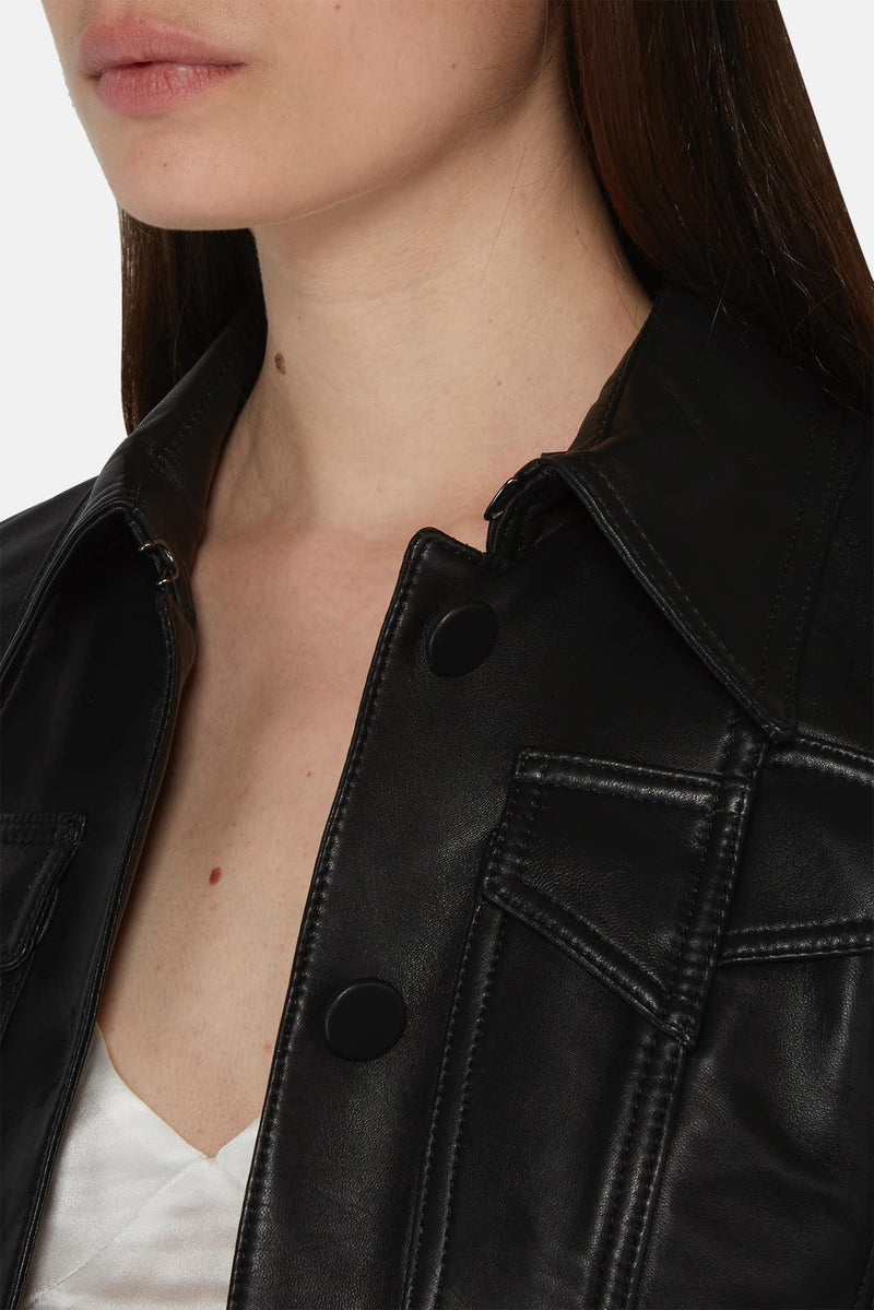 Perfecto crop en peau d'agneau lisse noire Rokh