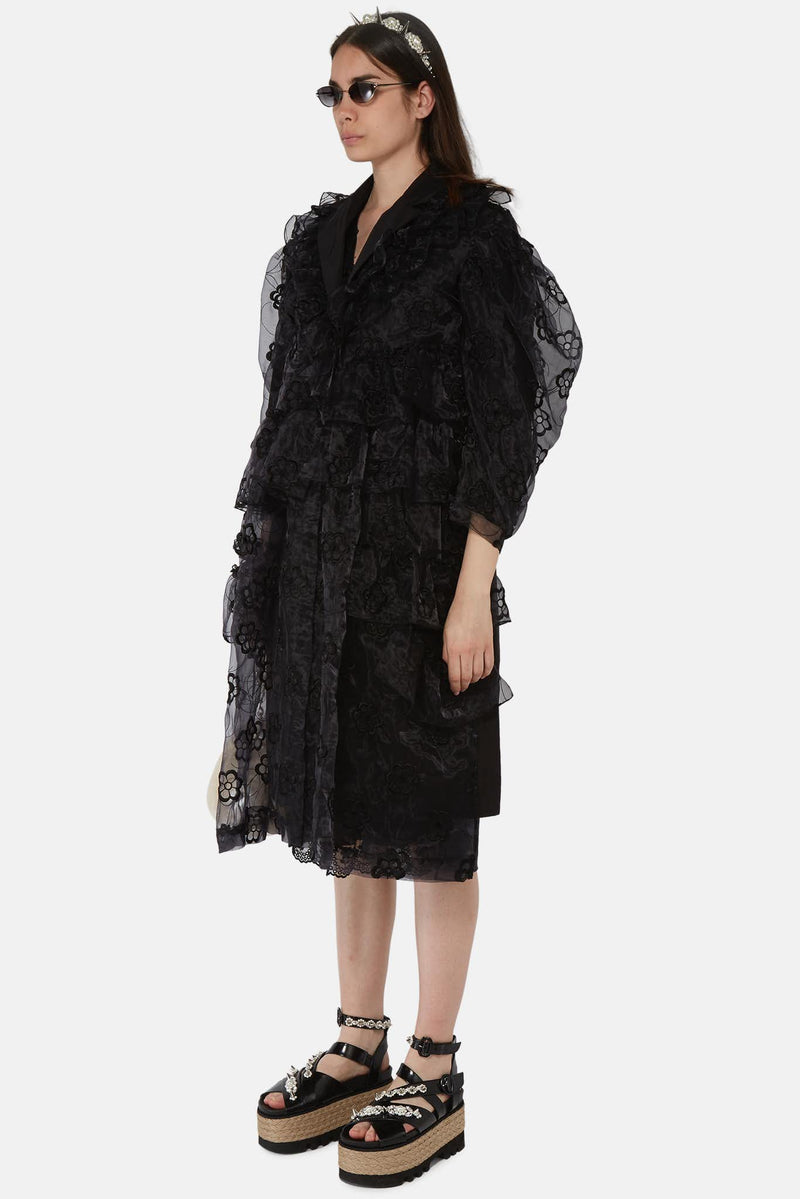 Manteau noir à organza superposée Simone Rocha