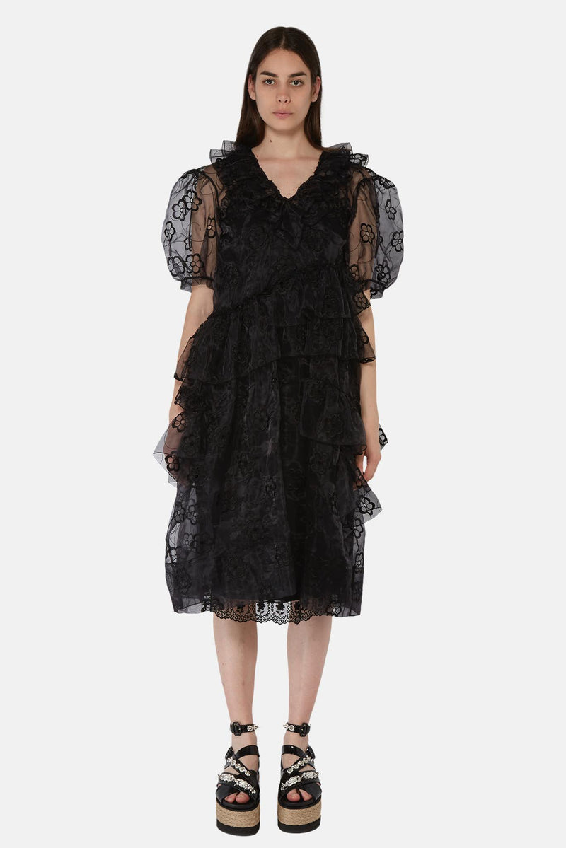 Robe midi semi-transparente en organza noir  Simone Rocha