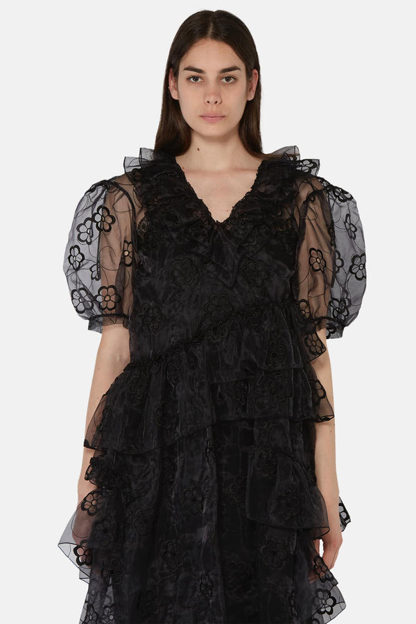 Robe midi semi-transparente en organza noir  Simone Rocha