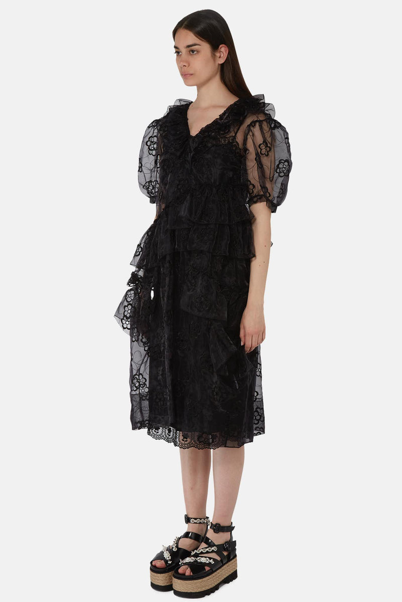 Robe midi semi-transparente en organza noir  Simone Rocha