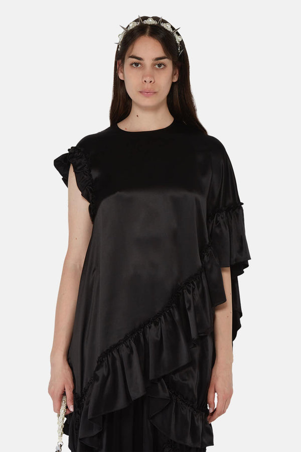 Top asymétrique à volants en soie noire  Simone Rocha