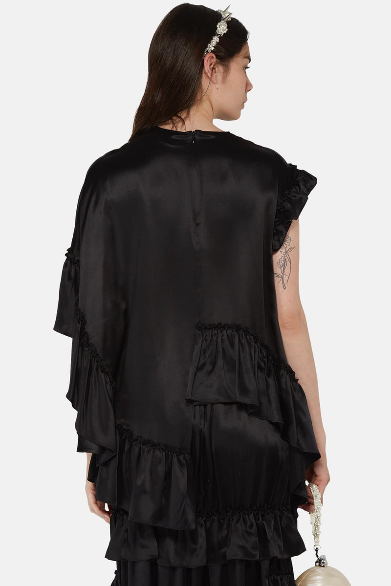 Top asymétrique à volants en soie noire  Simone Rocha