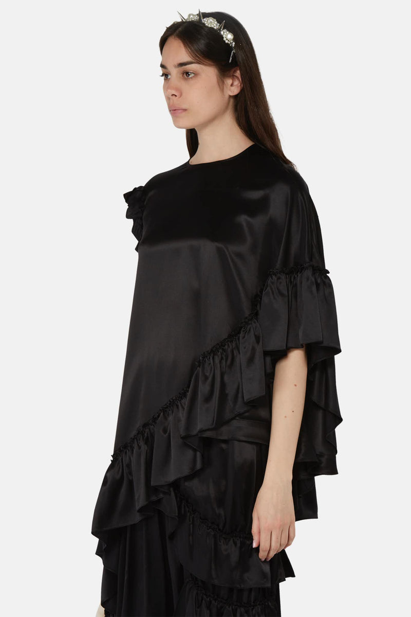 Top asymétrique à volants en soie noire  Simone Rocha