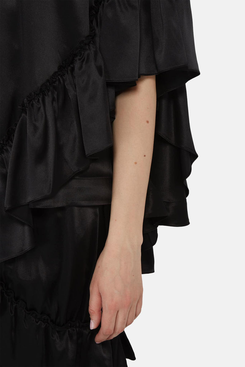 Top asymétrique à volants en soie noire  Simone Rocha