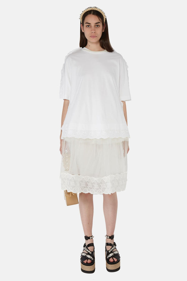 T-shirt blanc à volants brodés Simone Rocha