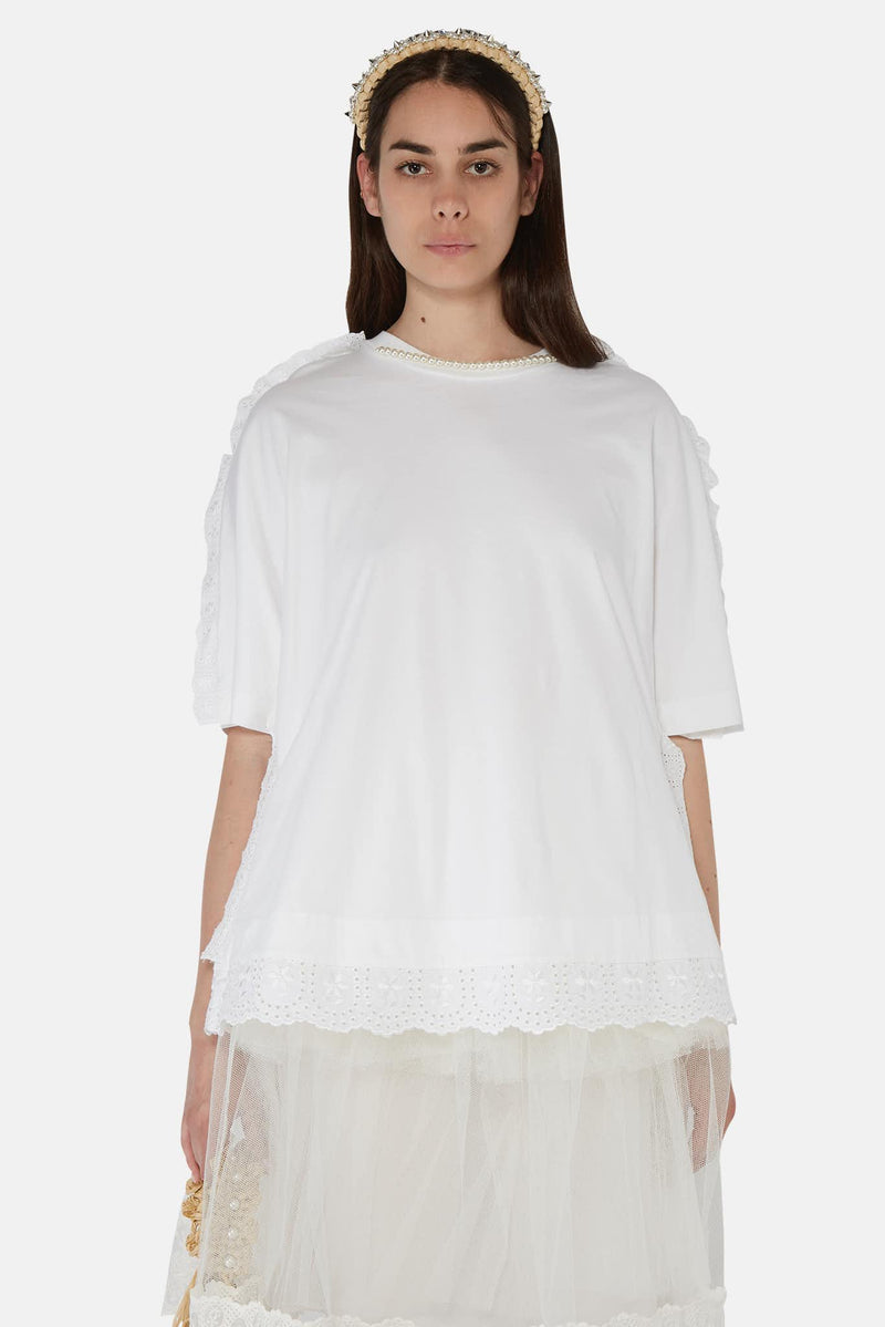 T-shirt blanc à volants brodés Simone Rocha